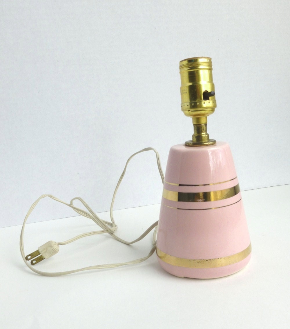 Pink and Gold Ceramic Lamp Retro Bedroom by BornAtTheWrongTime
