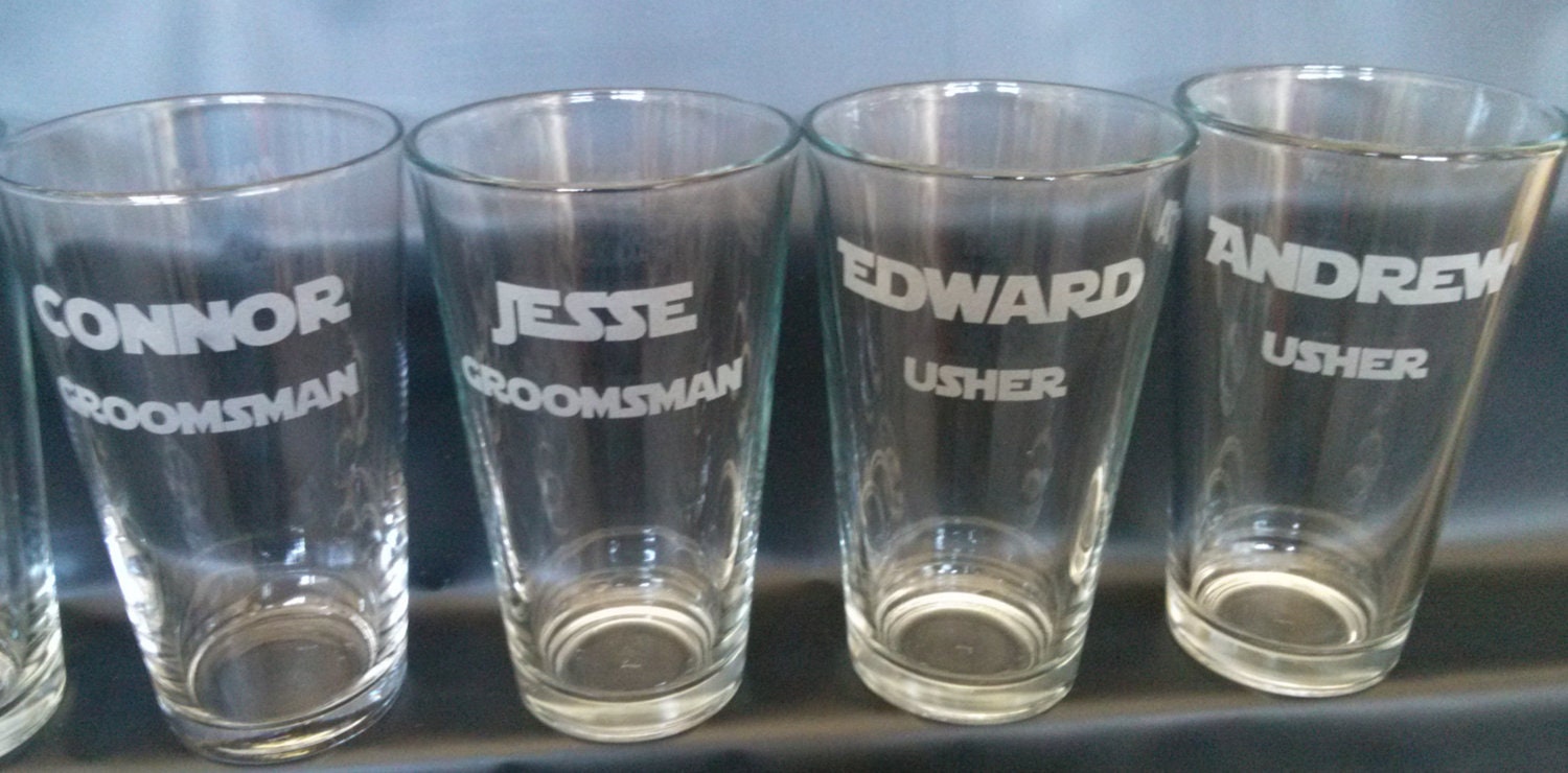 4 Groom or Groomsmen Etched pint glass, Best man gift, Groomsman gift, beer glasses, sand blasted, engraved