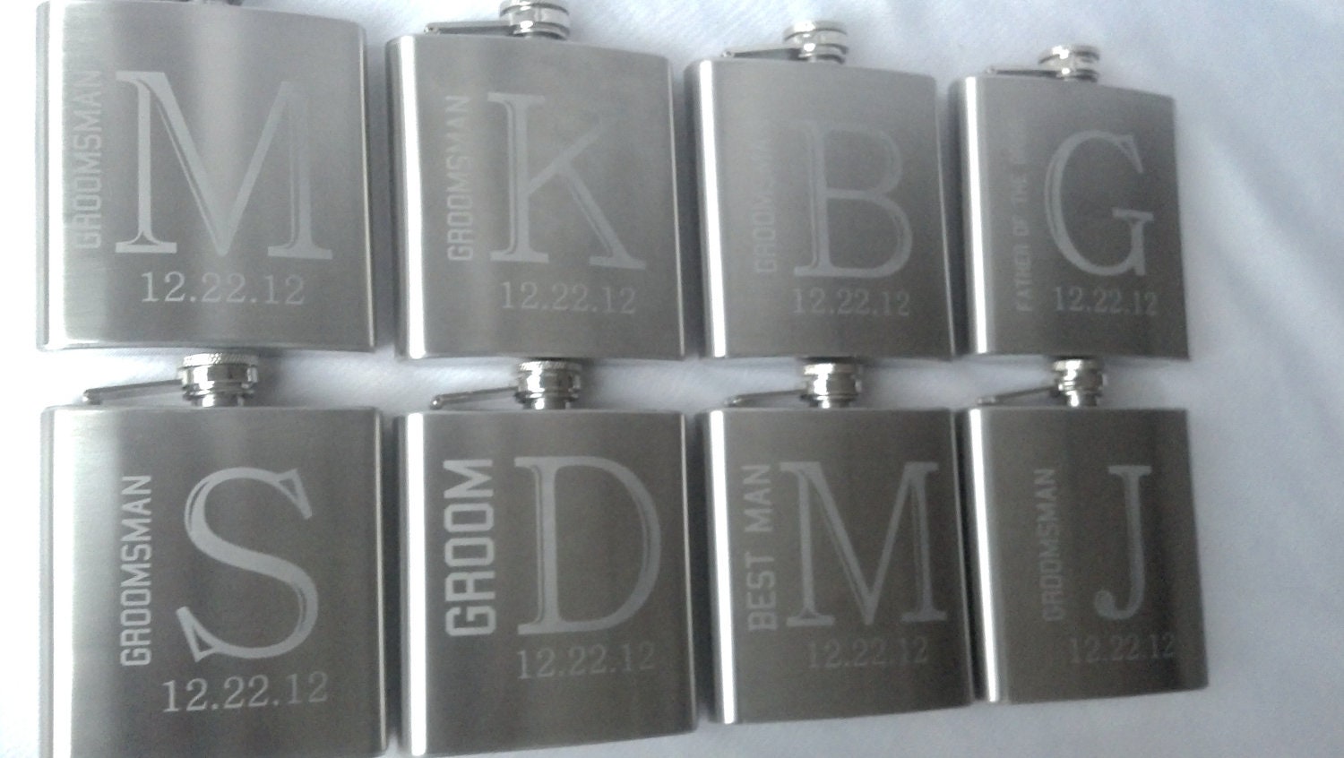 10 Etched Groomsman flask, 6 ounce, stainless steel personalized flask.  Groomsmen and Best Man gift