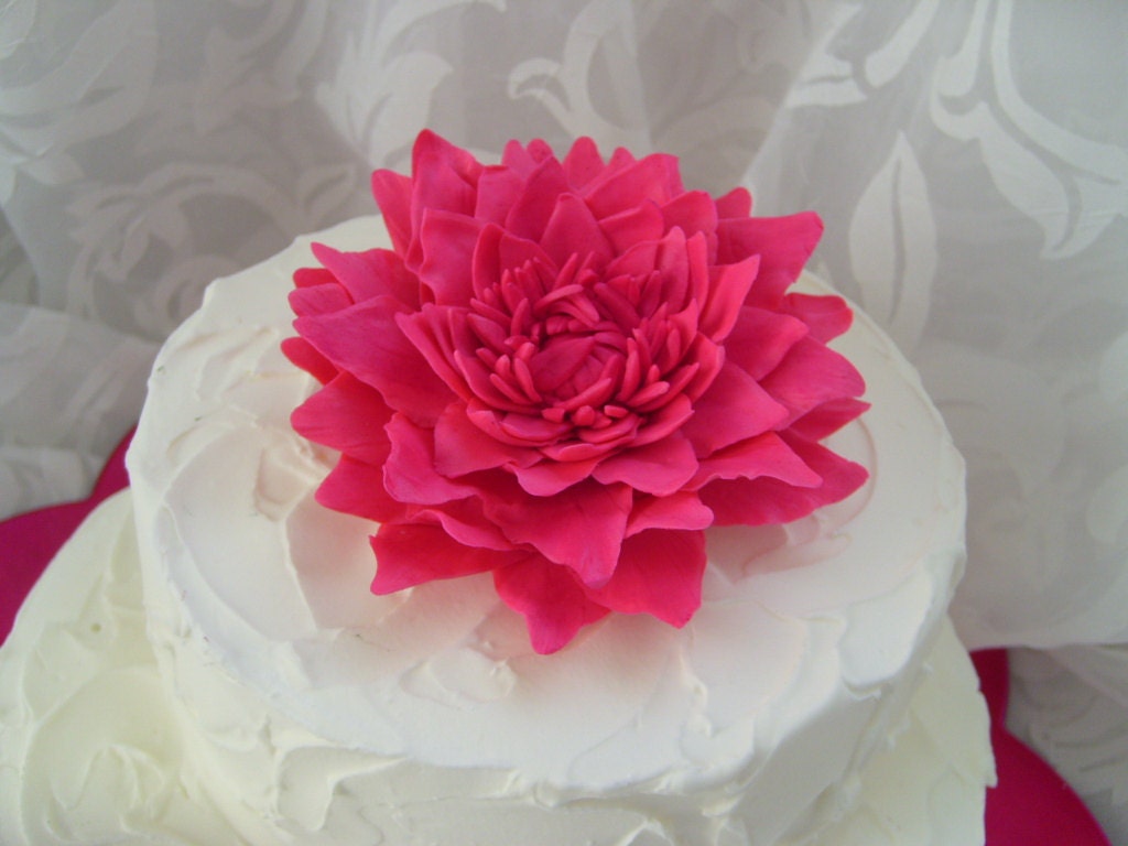 Sugar Gumpaste Romantic Edible 4" Hot Pink Magenta Fuschia Princess Dahlia Cake Topper or Decoration