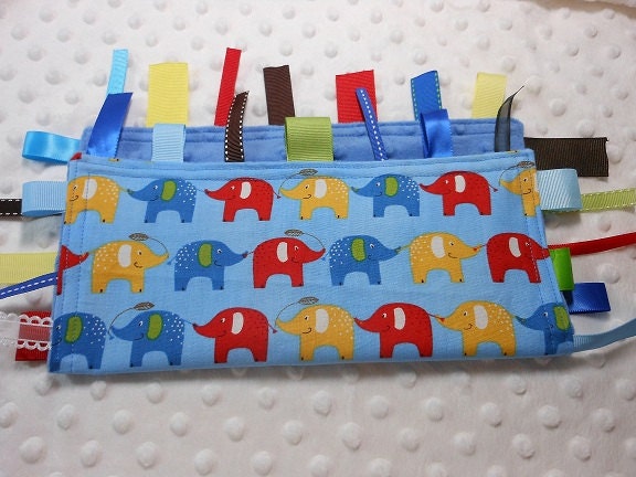 Playday Elephants Blue Summer Crinkle Ribbon Crackle Sensory Minky Toy Blanket