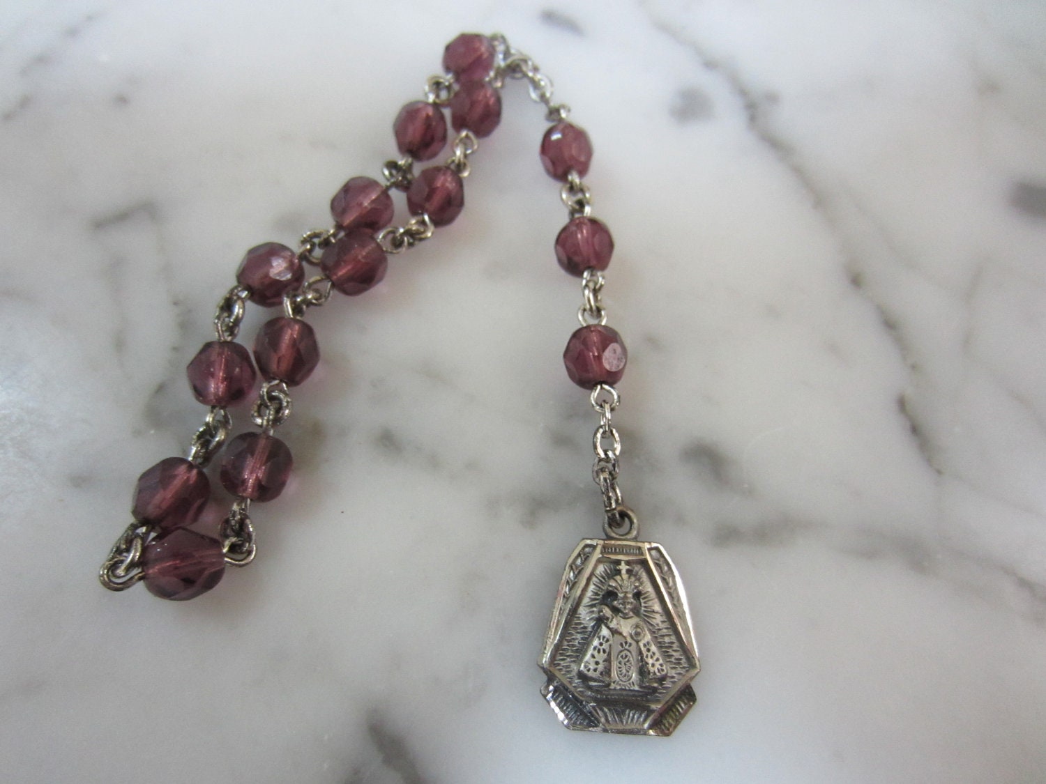 Rosary Hand Held Purple Glass