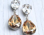 Bridal Earrings, Champagne and Diamond Earrings, Duchess Hourglass, Diamond Earrings in Silver - Jewelry by Mashugana