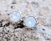 White Opal Earrings - Small Sugar Sparklers - Swarovski White Opal Diamond Rhinestone Vintage Stud Earrings - Mashugana