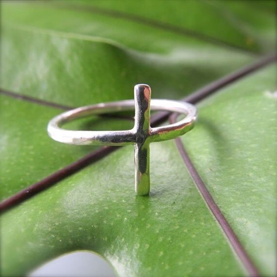 Sterling Silver Cross Ring, Hammered,Textured, Handmade, Christian ...