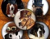 Steampunk Dogs - Digital Collage Sheet CG-609C - 1.5 inch (or smaller) circles - for Scrapbooking, Resin Pendants, Bottle Caps