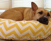 36" Dog Bed - Chevron, ZigZag Print Yellow & White with Gray Soft Minky Fleece - Removable Cover