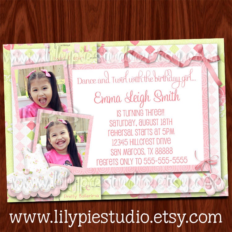 Ballerina Photo Birthday Party Invitation PRINTABLE digital file Il_170x135