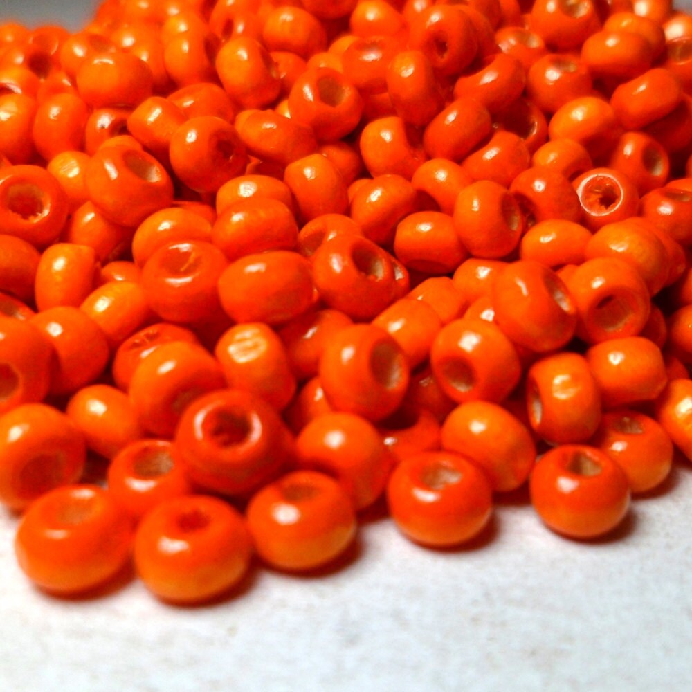 Wood Seed Beads Bright Orange Rounded Beads 300 pcs 4mm halloween beads
