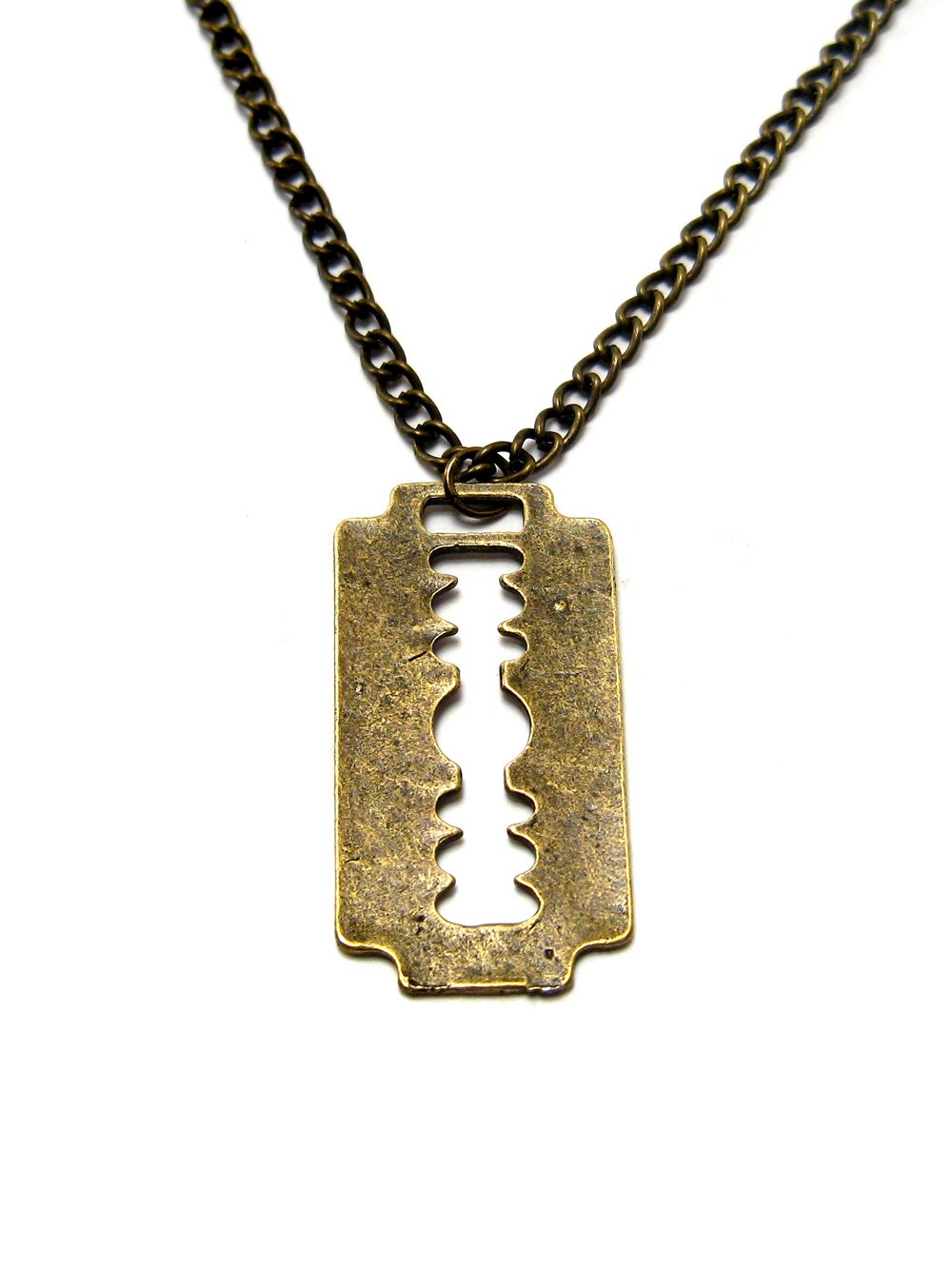Items similar to Razor blade necklace, charm necklace, antique brass