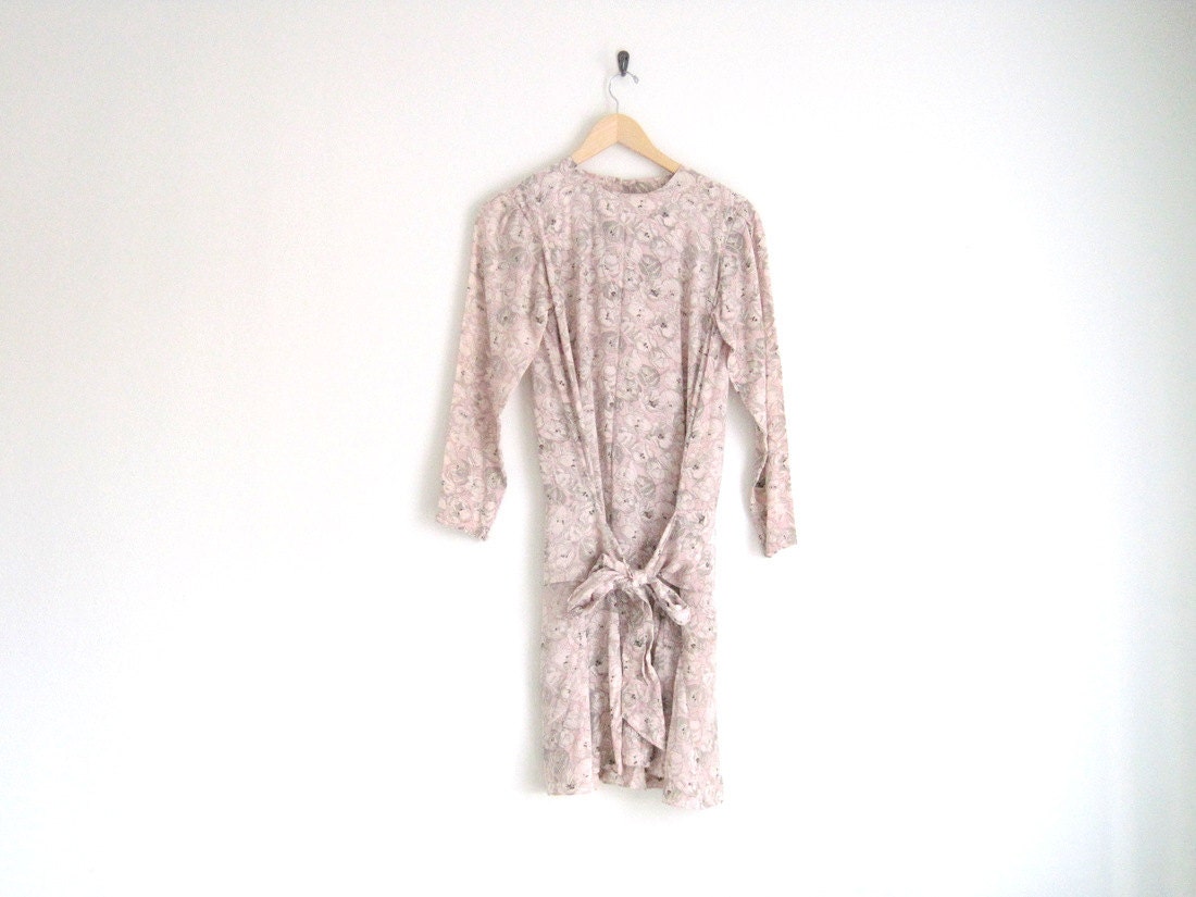 vintage silk dress / soft pink floral print / pastel / tulip print / layered with front tie / delicate & feminine