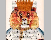 King Lion - ORIGINAL ARTWORK Hand Painted Mixed Media on 1920 Parisien Magazine 'La Petit Illustration' by Coco De Paris