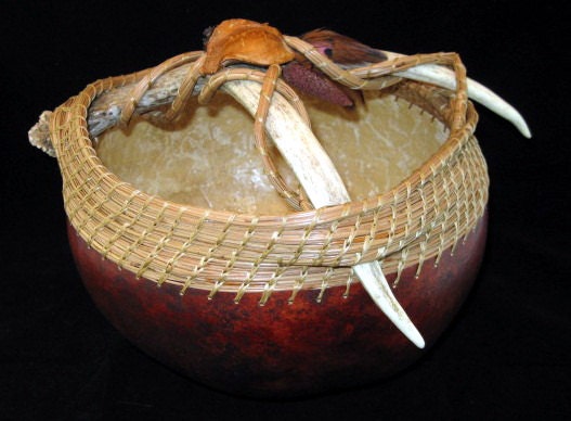 Forest Collage - Antler and Pine Needle Coiling Gourd Basket