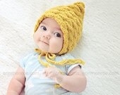Practical Cable Mustard Bonnet Hat- Knit Baby Hat- Photo Prop Hat- Mustard Knit Hat-  Newborn Photography Prop- Great gift