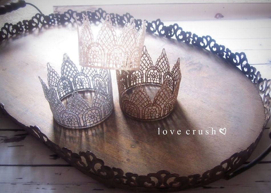 the harlow... mini vintage gold lace crown HEADBAND option newborn photography prop or keepsake
