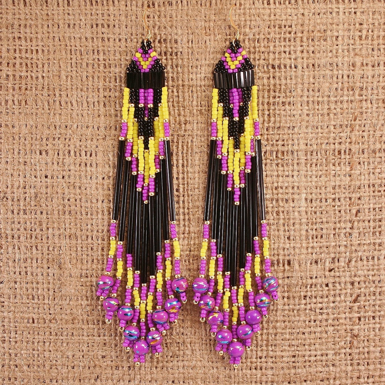 RIO - Purple  - Bold & Colorful Hand-Beaded Earrings Tribal Bohemian Southwestern Native American Style