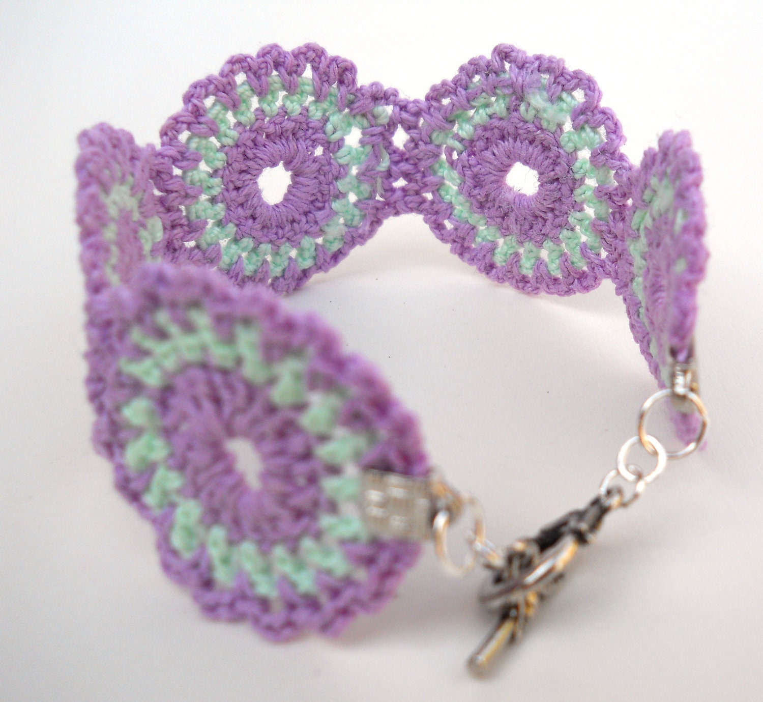 Lavender and Mint Medallion Crochet Bracelet