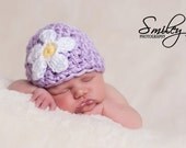 Baby Beanie With Daisy Newborn 0-3 and 3-6 Months Photography
