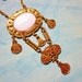 Vintage Statement Necklace Gold Etruscan Revival White Glass HUGE Goldette 1960s Jewelry