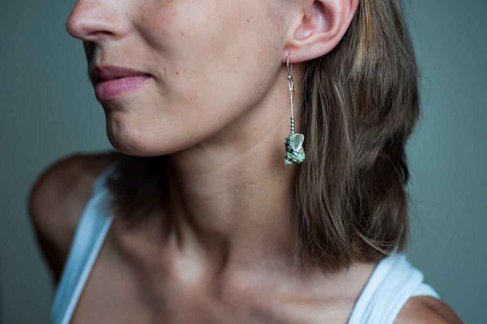 Sea Shell Drop Earrings Seashell Earrings Beach Summer Jewelry Dangling Green Shell Earrings