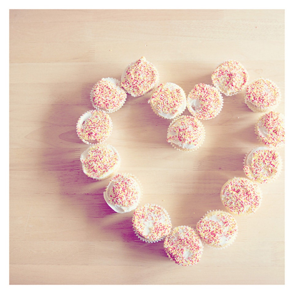 cupcake love heart photo print - whimsical fine art food photography, sweet, pink, cream, romance, valentine, birthday - 8x8 - IN STOCK - oohprettyshiny
