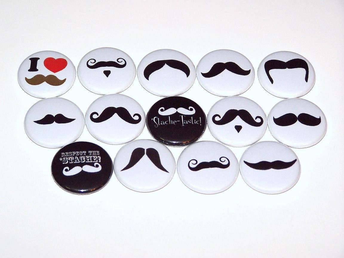 Mustache Moustache Mix 1 Inch Pin Back Buttons 1" Pins