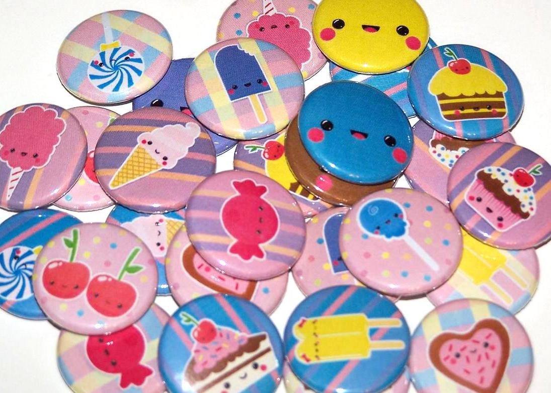 10 Sweet Treats Candy Cupcake Cookies 1 Inch Pinback Buttons Kawaii 1" Pins