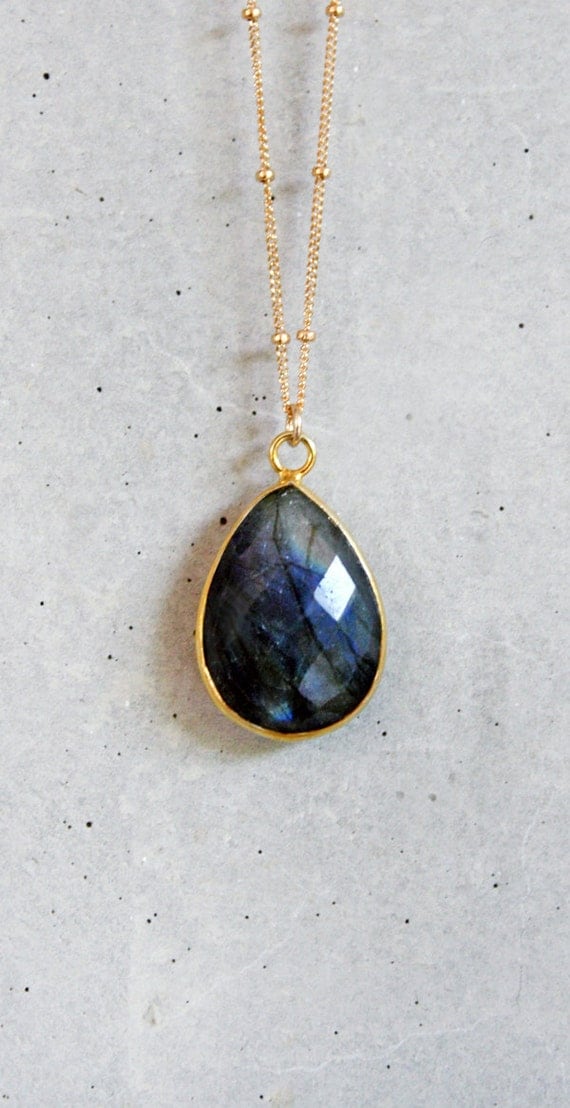Blue Fire Labradorite 14K Gold Filled Necklace