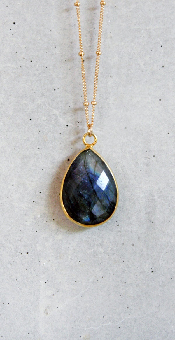 Blue Fire Labradorite 14K Gold Filled Necklace