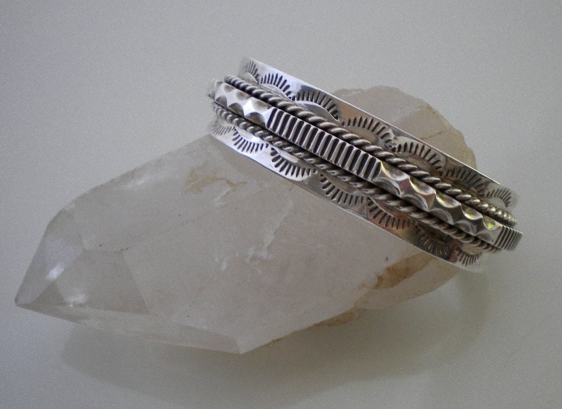 Vintage 70s Heavy Sterling Native American Cuff Bracelet Signed Ben S