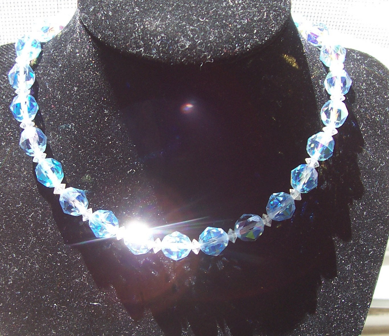 Vintage Sky Blue Czech or Austrian AB Crystal Single Strand necklace