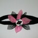 Girls Black crocheted headband with pink and black tulle and organza flower 17-19 inches