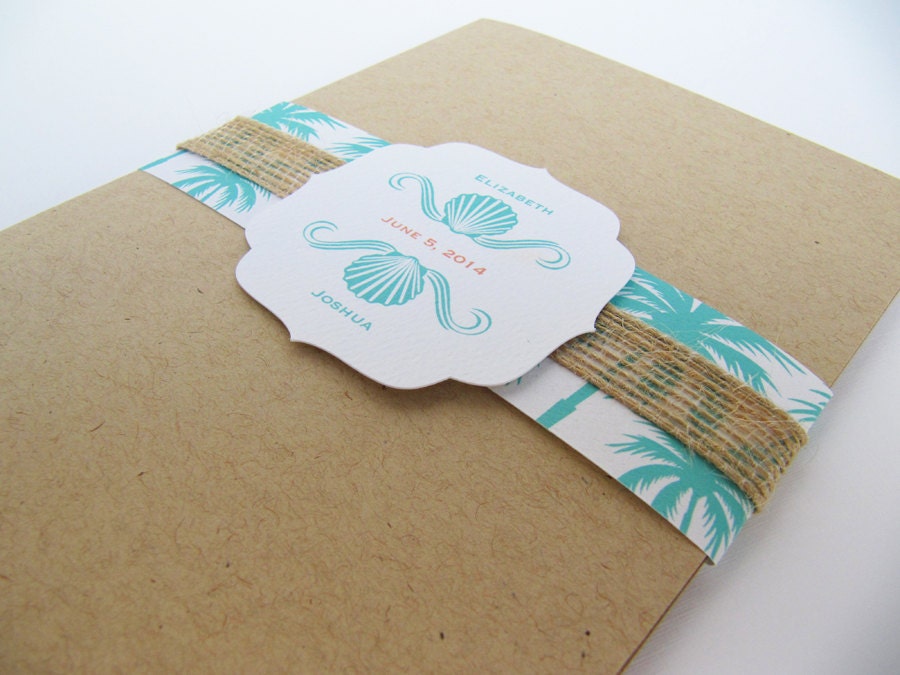 NEW Wedding Invitation Pocketfold  Suite, Seaside Beach Wedding - 99 Cent Sample