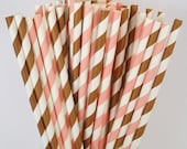 30 Cowgirl Paper Straws....Pink & Brown Stripe Paper Drinking Straws Princess Cake Pop Sticks Party Paper Straws Cowgirl