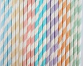 25 RAINBOW PASTEL Stripe Paper Straws DIY Flags Paper Drinking Straws Princess Cake Pop Sticks Party Paper Straws Elegant - DimeStoreBuddy