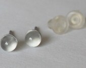 4mm Natural Moonstone Studs, hypoallergenic Titanium posts, Silicone ear nuts, Clear silver gray glowing color, Cabochon Gemstone