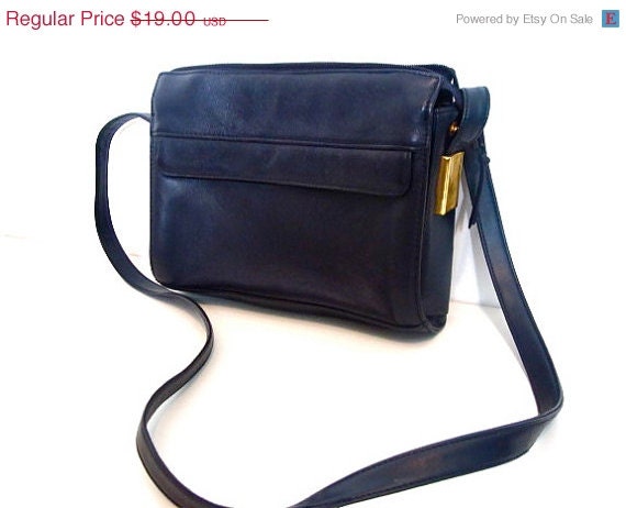 ON SALE NOW Vintage Closeout Sale - "Jennifer Moore" Navy Blue Leather Cross Shoulder Bag, Vintage Navy Blue Purse