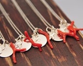 Eco Friendly Vintage Red Coral Initial Necklaces, Seaside Jewlery, Seaside Bridesmaid, Bridesmaid Gifts