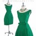 Vintage Emerald Green Damask 1950's 50's Cocktail Party Evening Wedding Dress XS