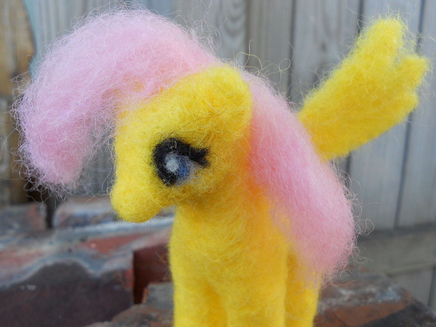 Needle Felt Fluttershy Plush Toy / My Little Pony Friendship is Magic Figurine / Cartoon Fantasy Winged Pegasus Pony / Yellow MLP FiM