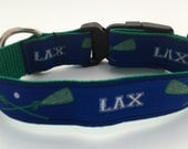Lacrosse Dog Collar - Preppy Navy with Green LAX Sticks and Letters