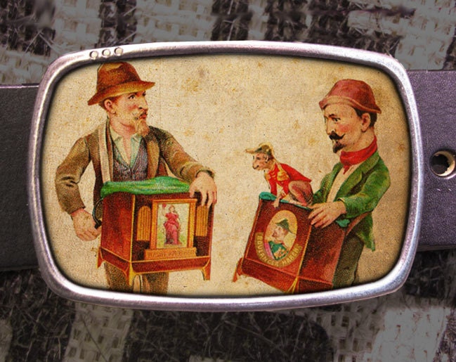 monkey men belt buckle, music box belt buckle