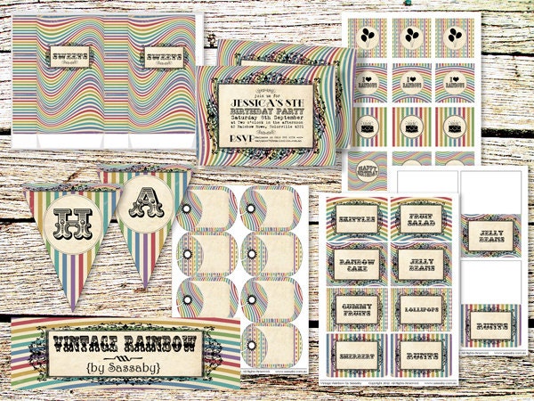 Vintage Rainbow Party Collection - DIY PRINTABLE PARTY - Birthday Party Il_570xn