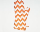 Oven Mitt - Orange and White Chevron - Gift for Foodie- Gift Under 20