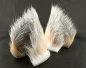 Small Blonde Gray Tipped Golden Island Fox Long Fur Leather Ears Limited Edition kitsune Cosplay Furry Goth Fantasy Fashion Wear