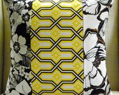 18 x 18 Pillow Cover - Vintage '70s Floral Patchwork - White, Black & Yellow