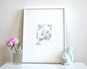 Lilac geometric etching: abstract print, handmade fine art print.