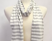 Heather Grey and White Unisex Nautical Stripes Cotton Sailor Boating Sailing Summer Scarf SALE