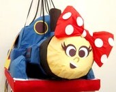 Girly Train Engine Pinata Blue Red Bow