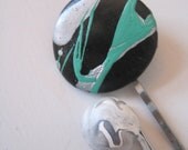 SALE Black, Mint and Silver handpainted sculpted clay bubble bobby hair pin SET of 2, Gift for Her bridesmaid gift